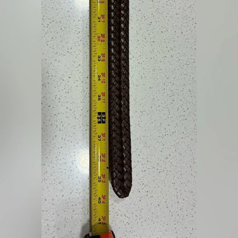 Fossil Vintage Brown Braided Leather Belt Size 34 Brass Buckle LNWT